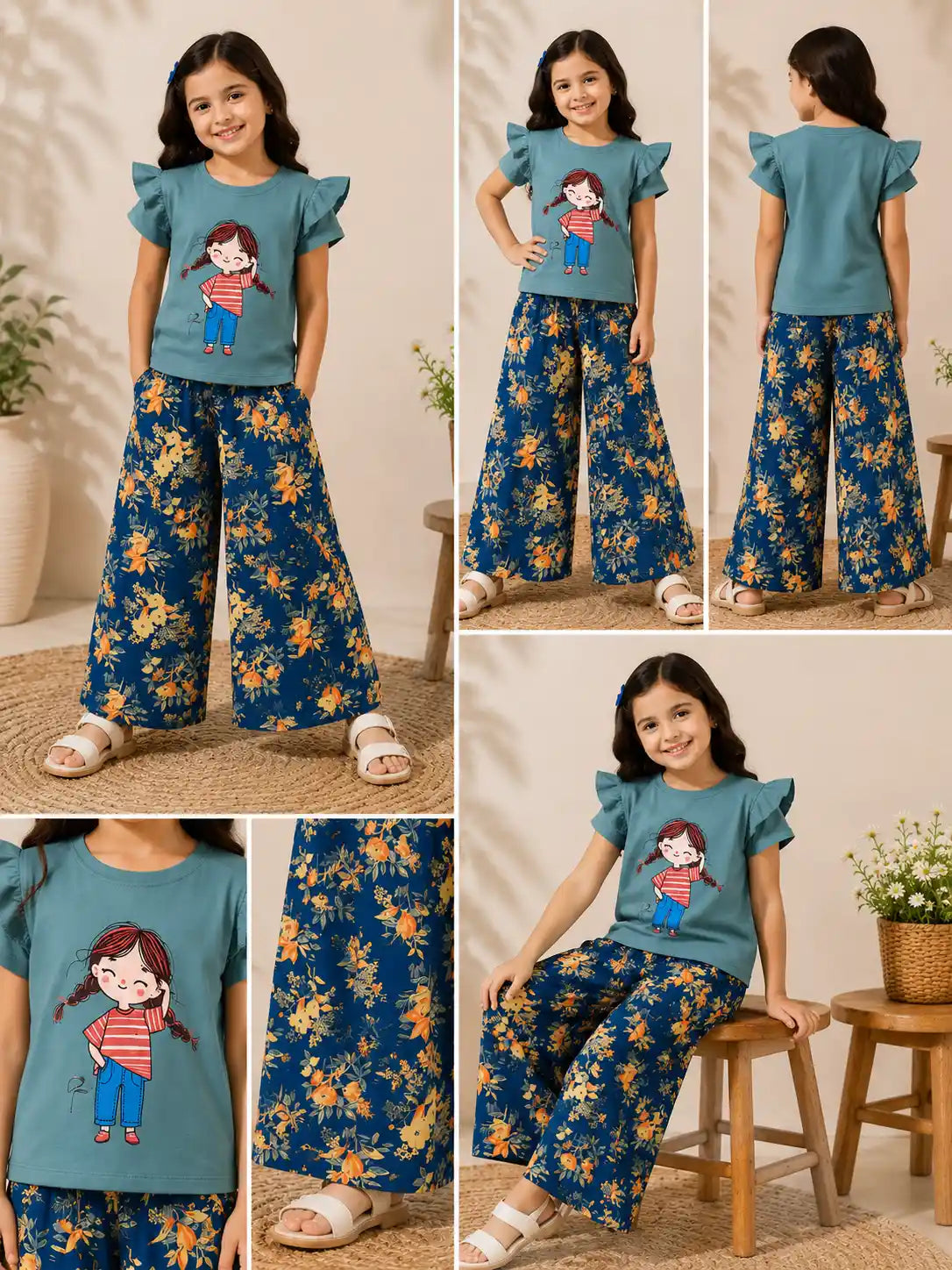 T-shirt & flapper plazzo -Girls