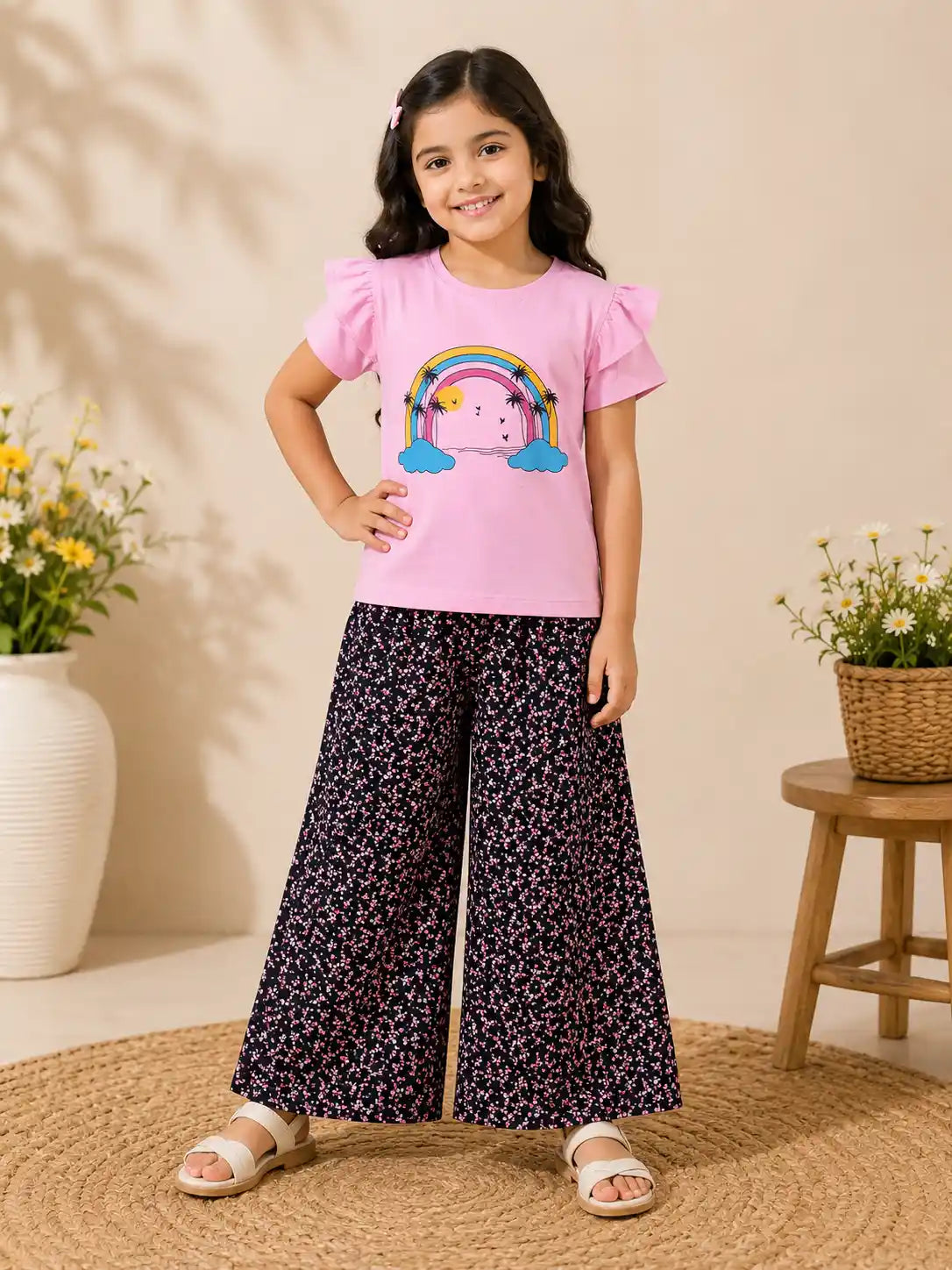 T-shirt & flapper plazzo -Girls