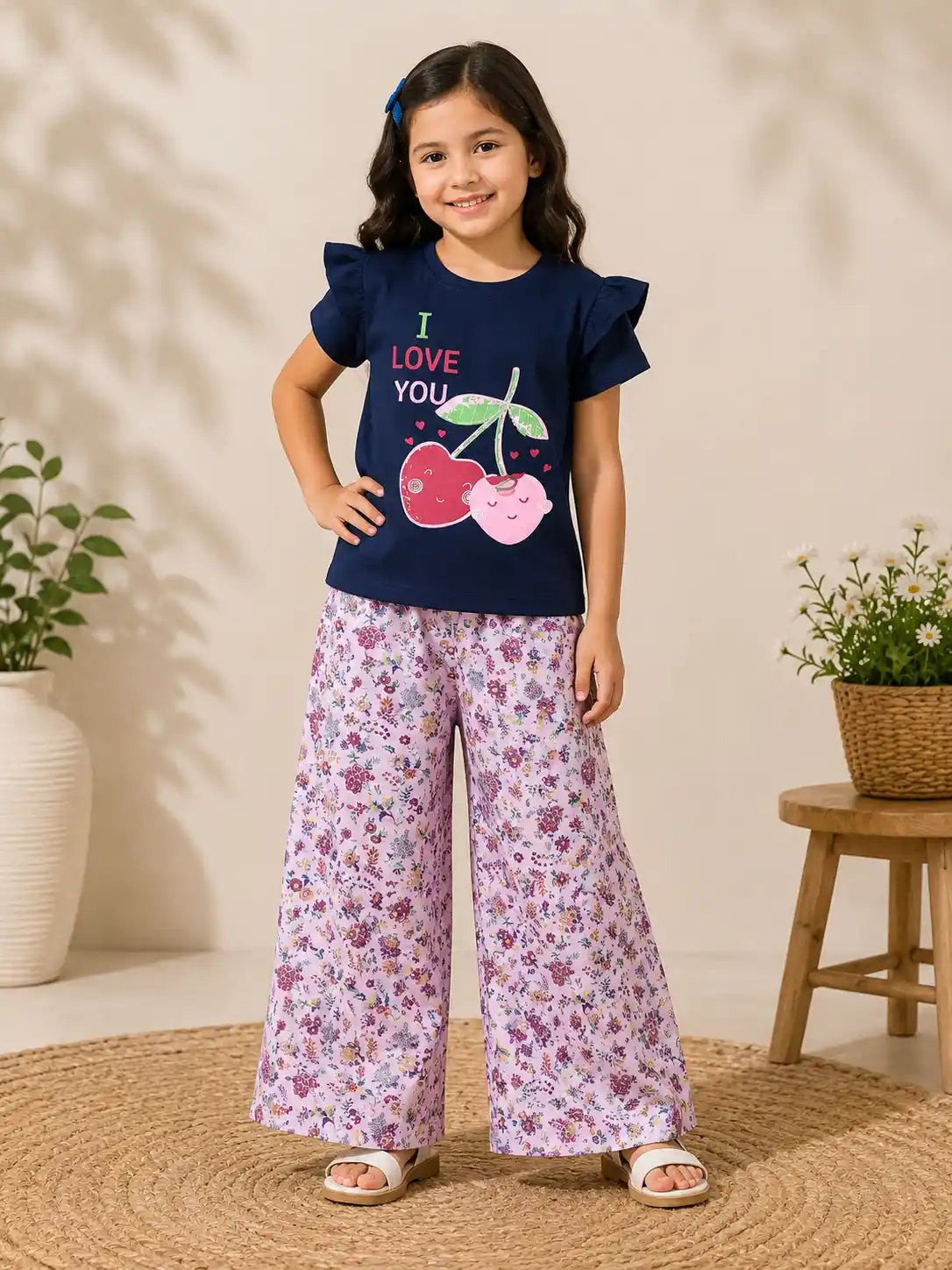 I love You T-shirt & flapper plazzo -Girls