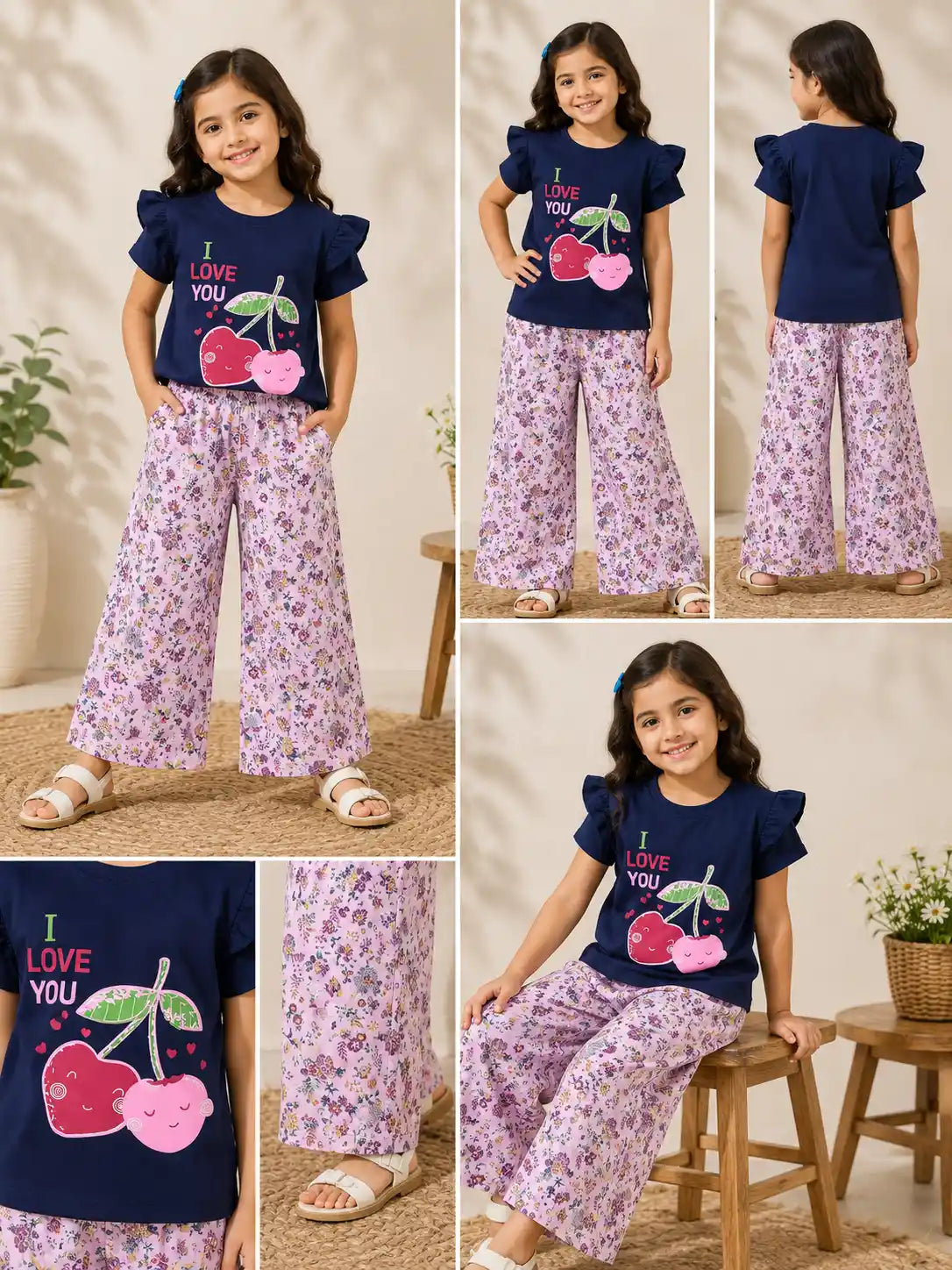 I love You T-shirt & flapper plazzo -Girls