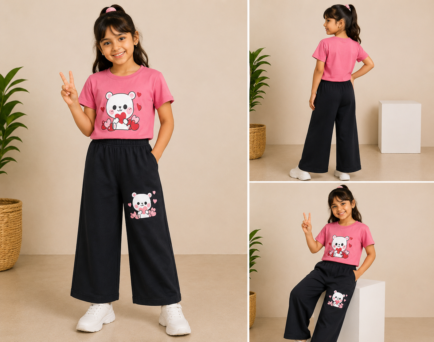pink Black T-shirt & plazzo -Girls
