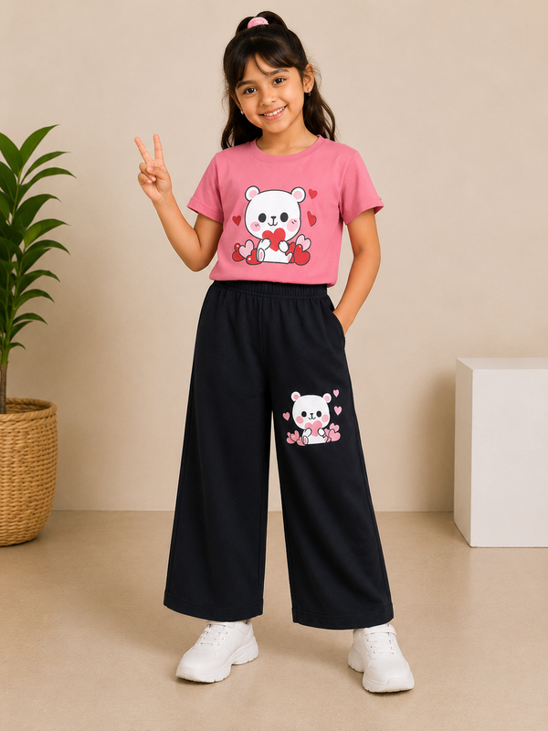 pink Black T-shirt & plazzo -Girls