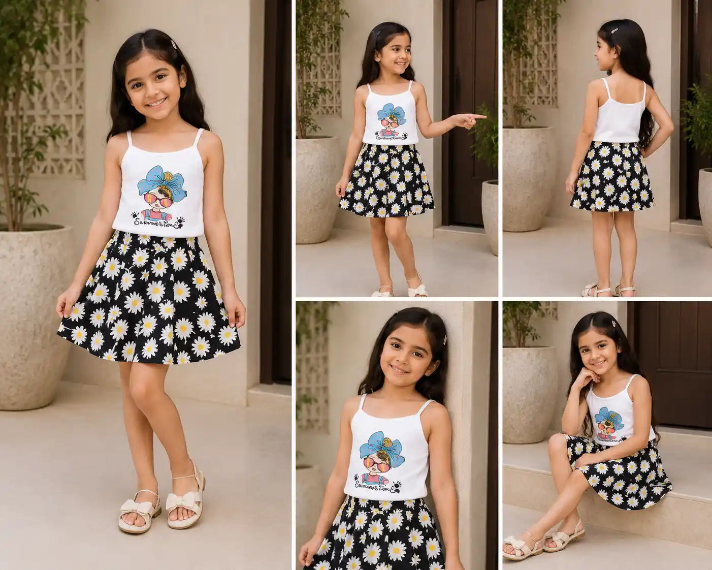 white black Cotton Skirt Set