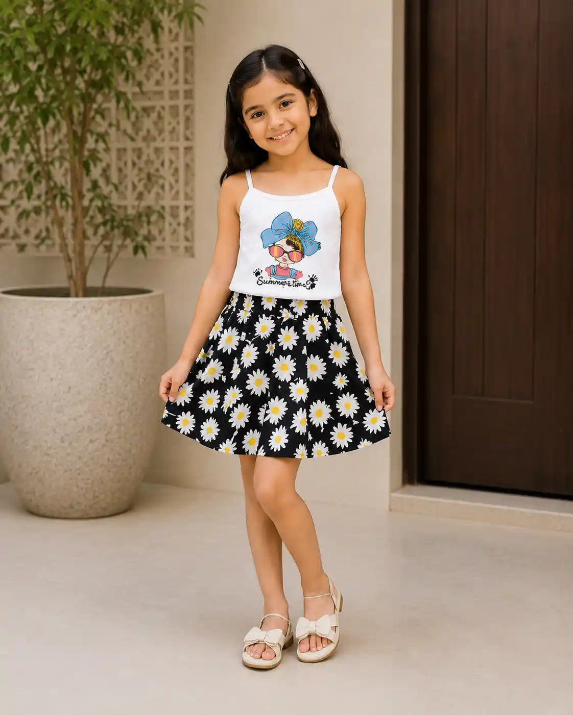 white black Cotton Skirt Set