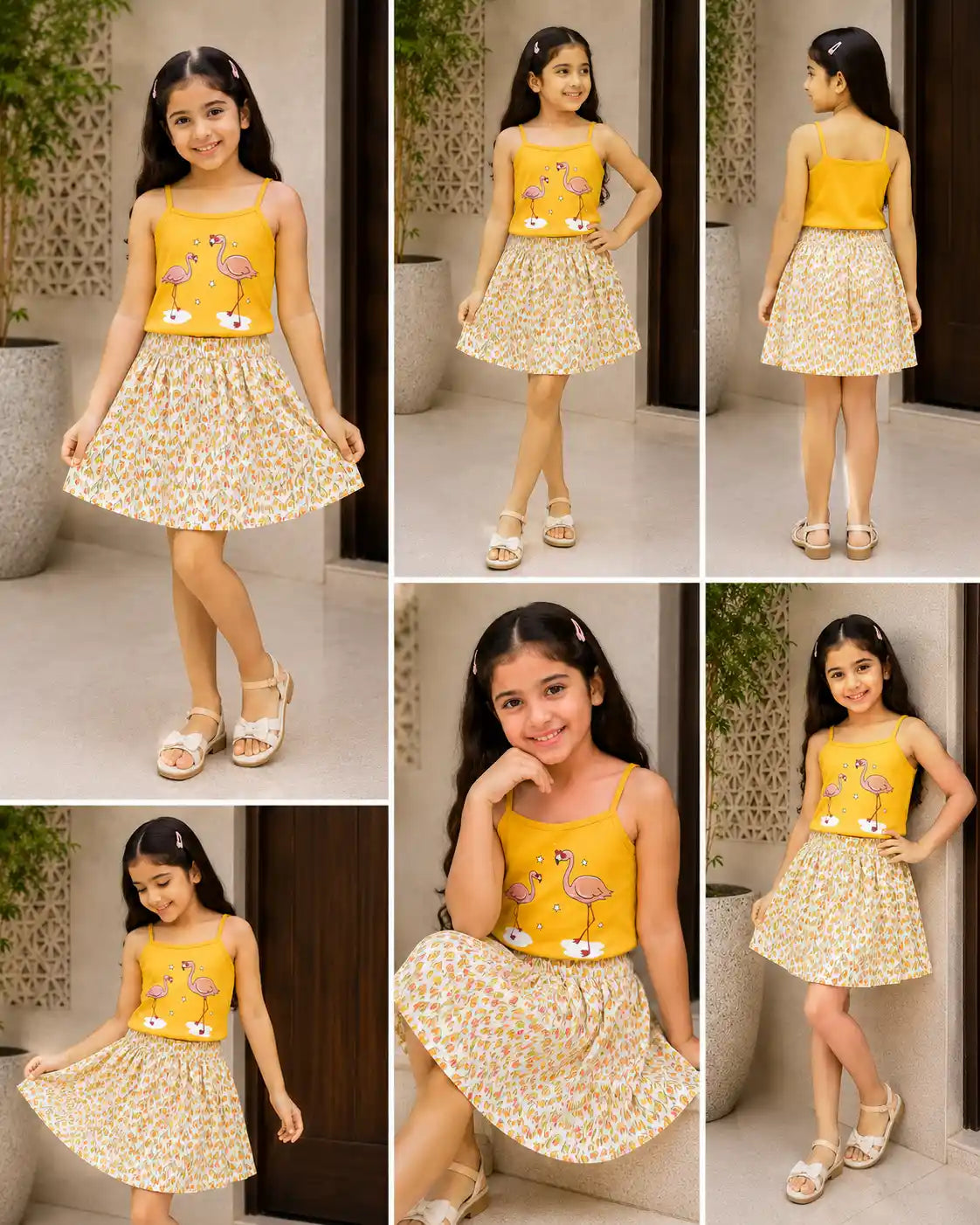 Yellow white Cotton Skirt Set