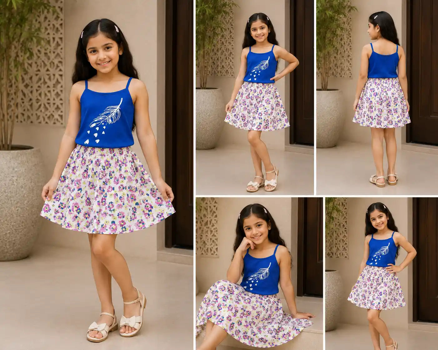 blue Cotton Skirt Set
