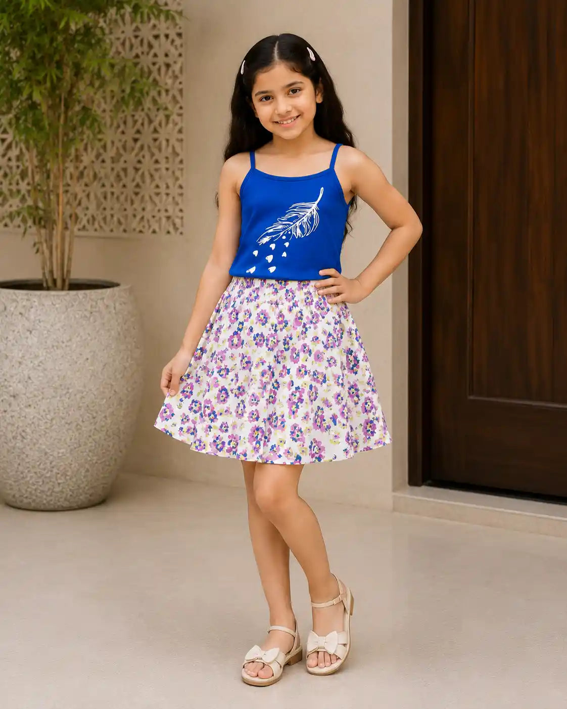 blue Cotton Skirt Set