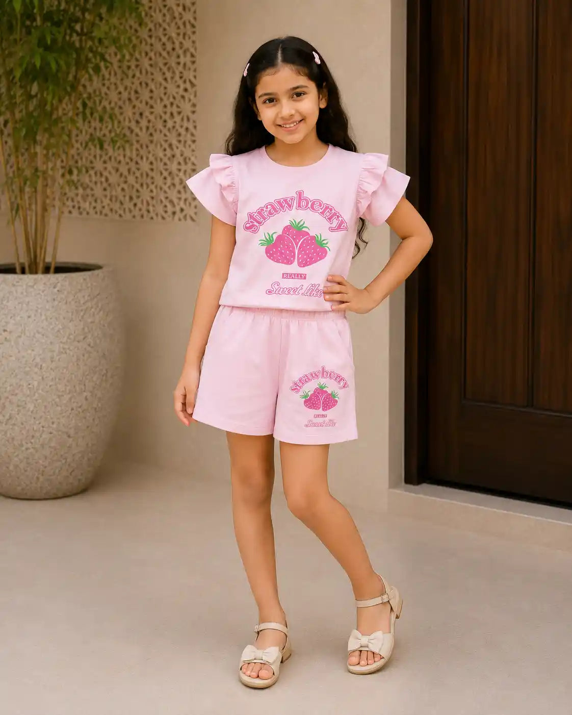 Cherry much Frill Baby Pink Nicker Suit- Girls