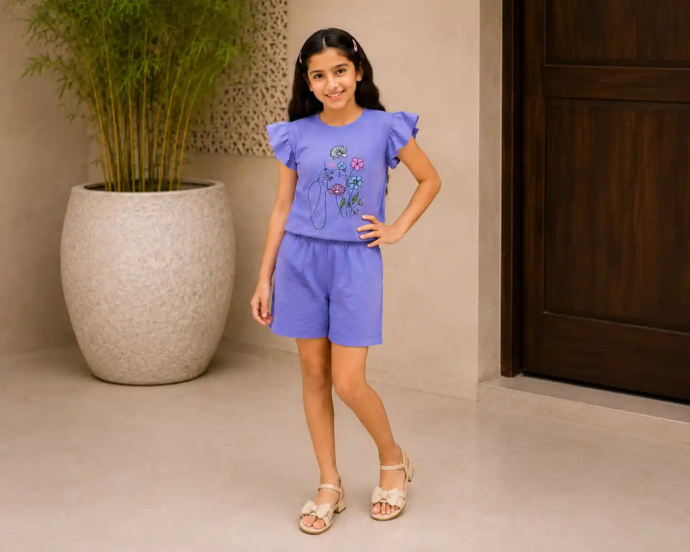 Purpal Flower Baby Pink Nicker Suit- Girls