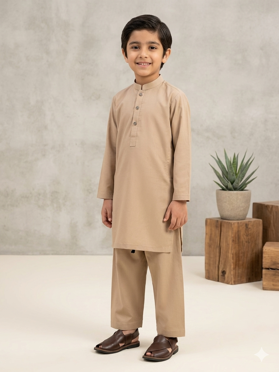 Boys Beige Cotton Shalwar Kameez