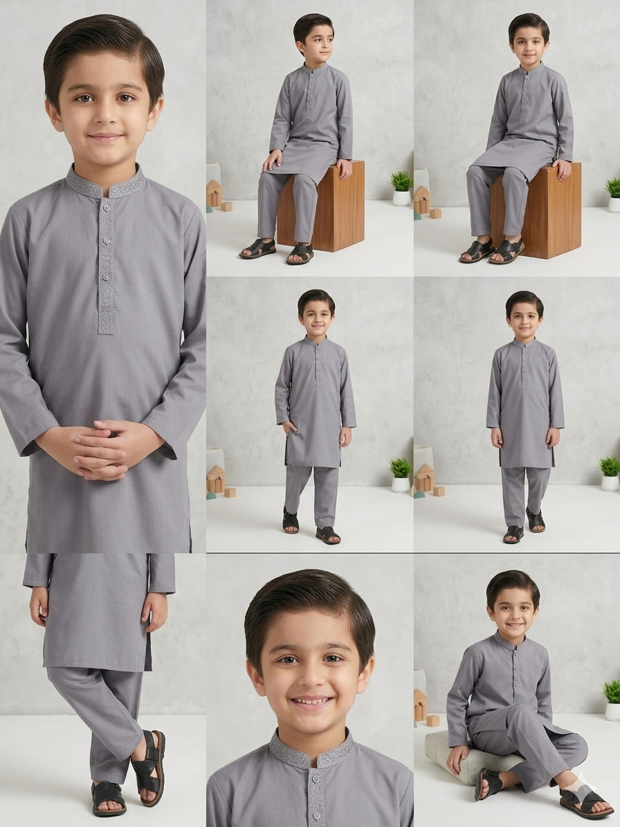 Boys Grey Cotton Shalwar Kameez