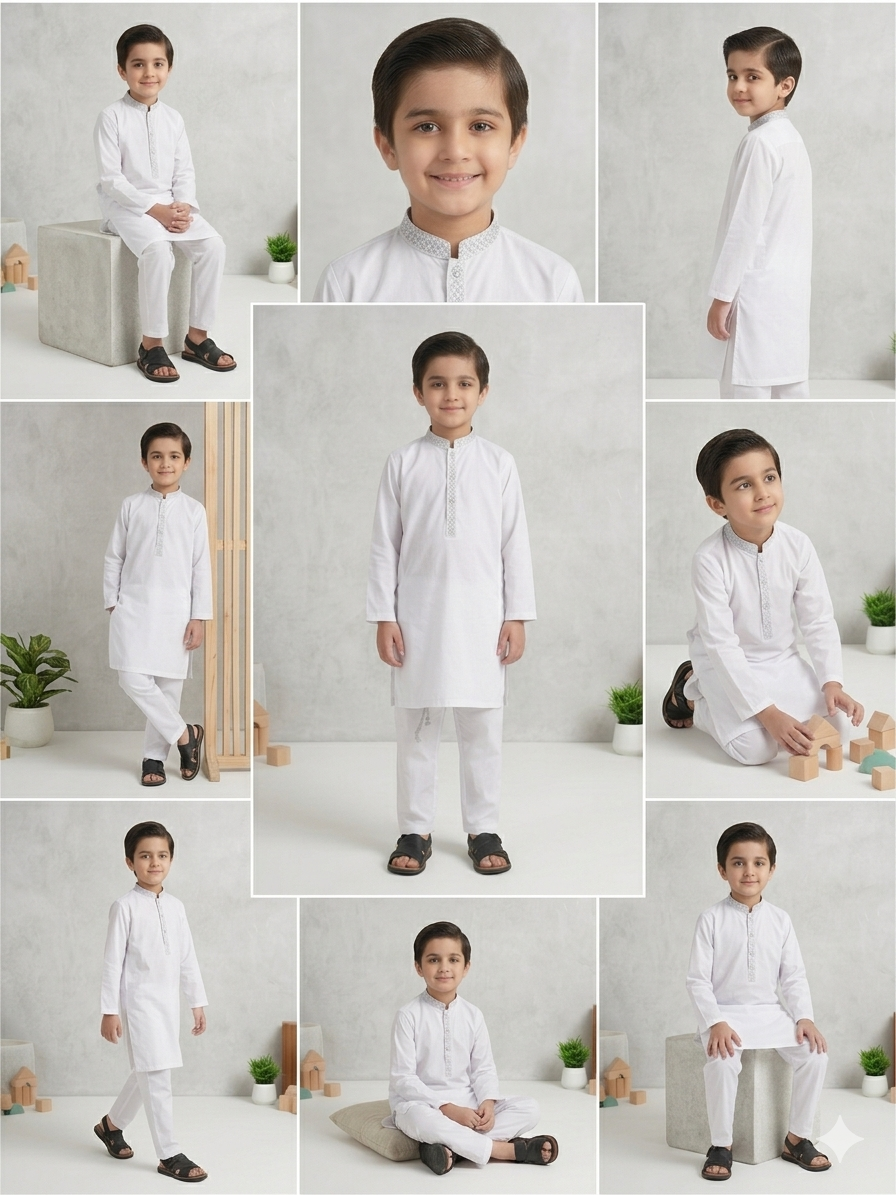Boys White Cotton Shalwar Kameez