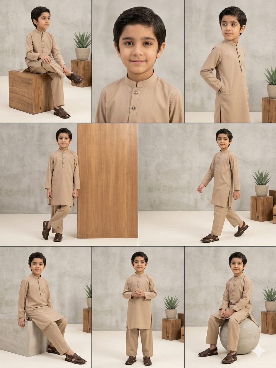 Boys Beige Cotton Shalwar Kameez