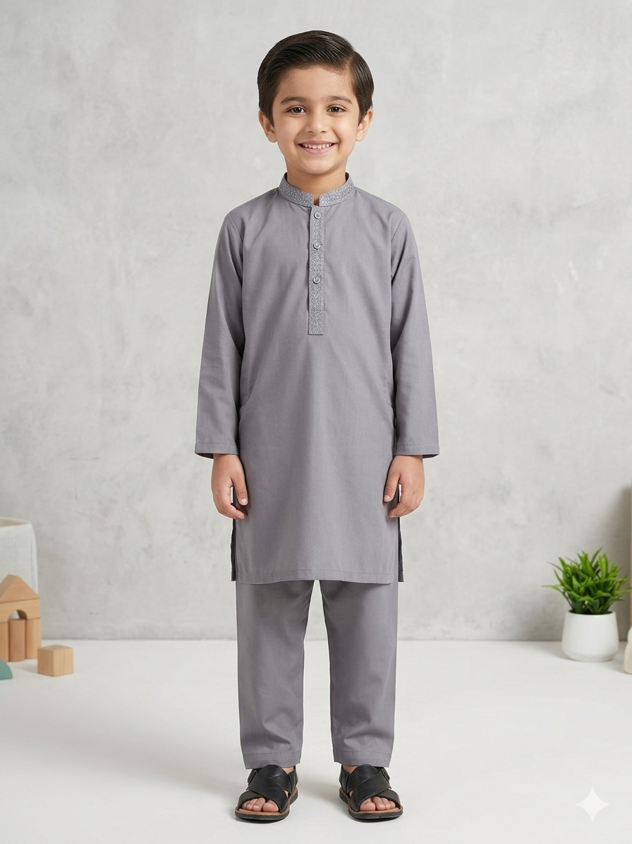 Boys Grey Cotton Shalwar Kameez