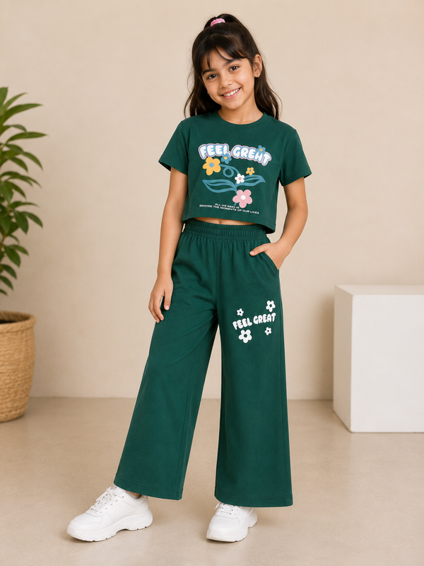 Green T-shirt & plazzo -Girls